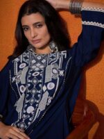 Navy Blue Color Rayon Cotton Fabric Thread With Real Mirror Work Palazzo Set