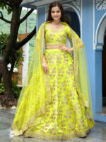Neon Color Slub Silk Fabric Jari With Thread And Sequence Embroidery Work Lehenga