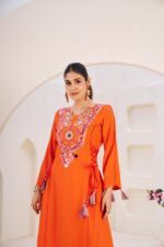 Orange Rayon Fabric Peplum Palazzo Style Cord Set Suit