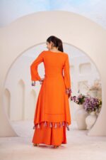 Orange Rayon Fabric Peplum Palazzo Style Cord Set Suit