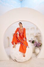 Orange Rayon Fabric Peplum Palazzo Style Cord Set Suit
