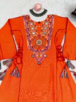 Orange Rayon Fabric Peplum Palazzo Style Cord Set Suit