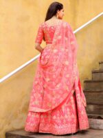 Peach Color Slub Silk Fabric Sequence With Jari Embroidery Work Lehenga