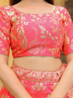 Peach Color Slub Silk Fabric Sequence With Jari Embroidery Work Lehenga