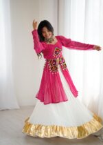 Pink Color Faux Georgette Fabric Digital Print Navratri Special Top Lehenga
