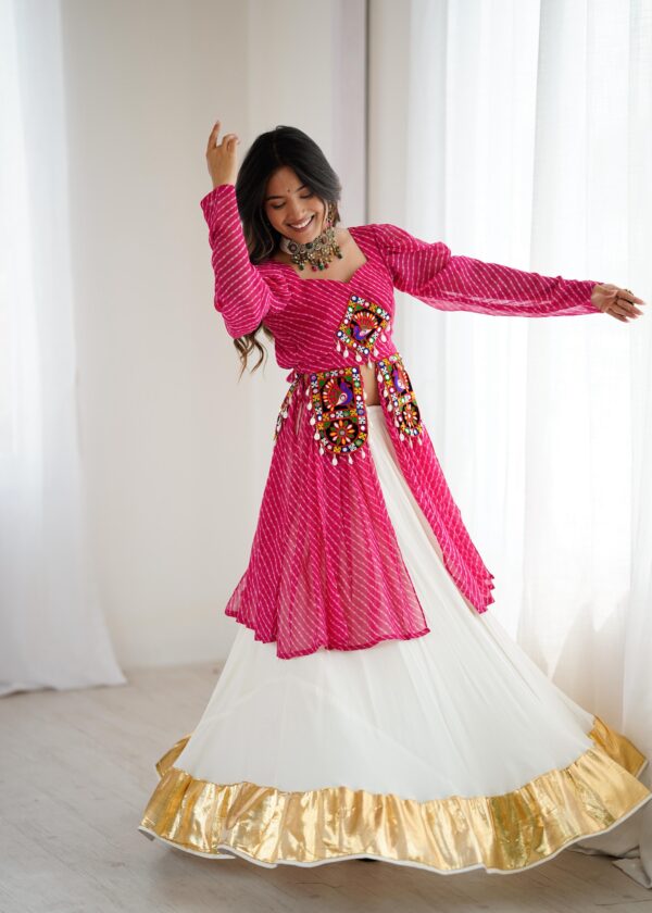 Pink Color Faux Georgette Fabric Digital Print Navratri Special Top Lehenga