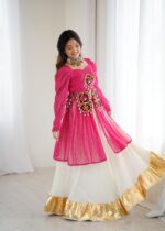 Pink Color Faux Georgette Fabric Digital Print Navratri Special Top Lehenga