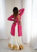 Pink Color Faux Georgette Fabric Digital Print Navratri Special Top Lehenga