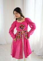 Pink Color Faux Georgette Fabric Digital Print Navratri Special Top Lehenga