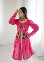 Pink Color Faux Georgette Fabric Digital Print Navratri Special Top Lehenga