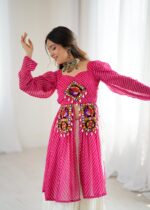 Pink Color Faux Georgette Fabric Digital Print Navratri Special Top Lehenga