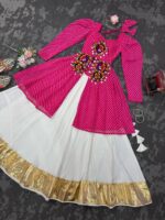 Pink Color Faux Georgette Fabric Digital Print Navratri Special Top Lehenga