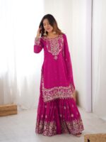 Pink Color Faux Georgette Fabric Sequence And Thread With Pearl Work Sharara Set-FDVKDSP26PINK (1) Pink Color Faux Georgette Fabric Sequence And Thread With Pearl Work Sharara Set