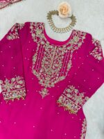 Pink Color Faux Georgette Fabric Sequence And Thread With Pearl Work Sharara Set-FDVKDSP26PINK (10) Pink Color Faux Georgette Fabric Sequence And Thread With Pearl Work Sharara Set