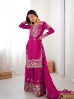 Pink Color Faux Georgette Fabric Sequence And Thread With Pearl Work Sharara Set-FDVKDSP26PINK (2) Pink Color Faux Georgette Fabric Sequence And Thread With Pearl Work Sharara Set