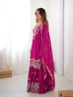 Pink Color Faux Georgette Fabric Sequence And Thread With Pearl Work Sharara Set-FDVKDSP26PINK (4) Pink Color Faux Georgette Fabric Sequence And Thread With Pearl Work Sharara Set