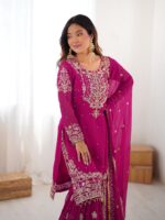 Pink Color Faux Georgette Fabric Sequence And Thread With Pearl Work Sharara Set-FDVKDSP26PINK (6) Pink Color Faux Georgette Fabric Sequence And Thread With Pearl Work Sharara Set