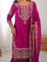 Pink Color Faux Georgette Fabric Sequence And Thread With Pearl Work Sharara Set-FDVKDSP26PINK (7) Pink Color Faux Georgette Fabric Sequence And Thread With Pearl Work Sharara Set