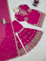 Pink Color Faux Georgette Fabric Sequence And Thread With Pearl Work Sharara Set-FDVKDSP26PINK (8) Pink Color Faux Georgette Fabric Sequence And Thread With Pearl Work Sharara Set