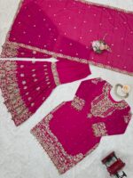 Pink Color Faux Georgette Fabric Sequence And Thread With Pearl Work Sharara Set-FDVKDSP26PINK (9) Pink Color Faux Georgette Fabric Sequence And Thread With Pearl Work Sharara Set