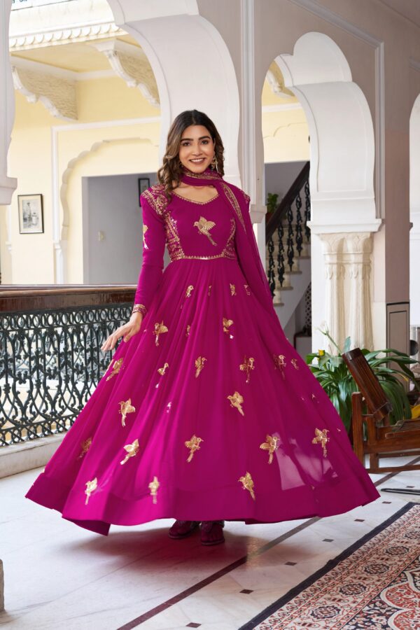 Pink Color Faux Georgette Fabric Thread With Sequence Work Gown