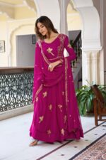 Pink Color Faux Georgette Fabric Thread With Sequence Work Gown