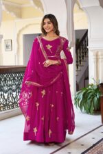 Pink Color Faux Georgette Fabric Thread With Sequence Work Gown