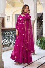 Pink Color Faux Georgette Fabric Thread With Sequence Work Gown