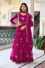 Pink Color Faux Georgette Fabric Thread With Sequence Work Gown