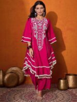 Pink Color Rayon Cotton Fabric Thread With Real Mirror Work Palazzo Set