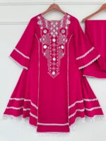 Pink Color Rayon Cotton Fabric Thread With Real Mirror Work Palazzo Set