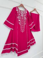 Pink Color Rayon Cotton Fabric Thread With Real Mirror Work Palazzo Set