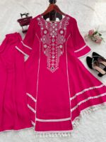 Pink Color Rayon Cotton Fabric Thread With Real Mirror Work Palazzo Set