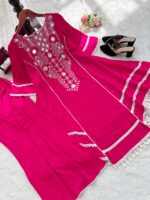 Pink Color Rayon Cotton Fabric Thread With Real Mirror Work Palazzo Set