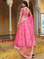 Pink Color Slub Silk Fabric Jari With Thread And Sequence Embroidery Work Lehenga