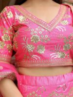 Pink Color Slub Silk Fabric Jari With Thread And Sequence Embroidery Work Lehenga