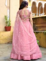 Pink Color Soft Net Fabric Thread With Resham Embroidery Work Lehenga