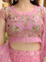 Pink Color Soft Net Fabric Thread With Resham Embroidery Work Lehenga