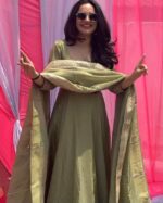 Pista Color Fandy Silk Fabric Thread With Sequence Work Gown