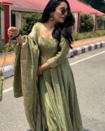 Pista Color Fandy Silk Fabric Thread With Sequence Work Gown