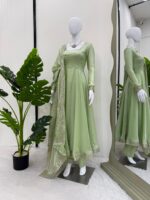 Pista Color Fandy Silk Fabric Thread With Sequence Work Gown
