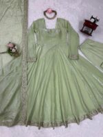 Pista Color Fandy Silk Fabric Thread With Sequence Work Gown