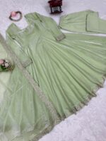 Pista Color Fandy Silk Fabric Thread With Sequence Work Gown