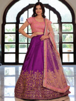 Purple Color Mulberry Silk Fabric Sequence Embroidery Work Lehenga