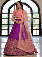 Purple Color Mulberry Silk Fabric Sequence Embroidery Work Lehenga