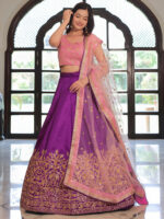 Purple Color Mulberry Silk Fabric Sequence Embroidery Work Lehenga