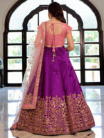 Purple Color Mulberry Silk Fabric Sequence Embroidery Work Lehenga