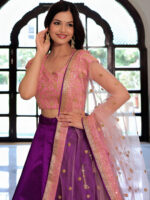 Purple Color Mulberry Silk Fabric Sequence Embroidery Work Lehenga