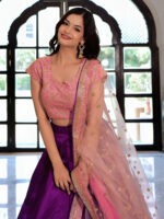 Purple Color Mulberry Silk Fabric Sequence Embroidery Work Lehenga