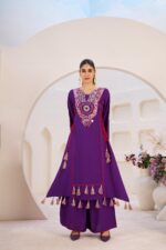 Purple Rayon Fabric Peplum Palazzo Style Cord Set Suit